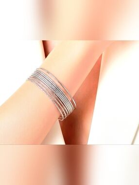 Vintage Silver Bandle Bracelets, Set Of 9